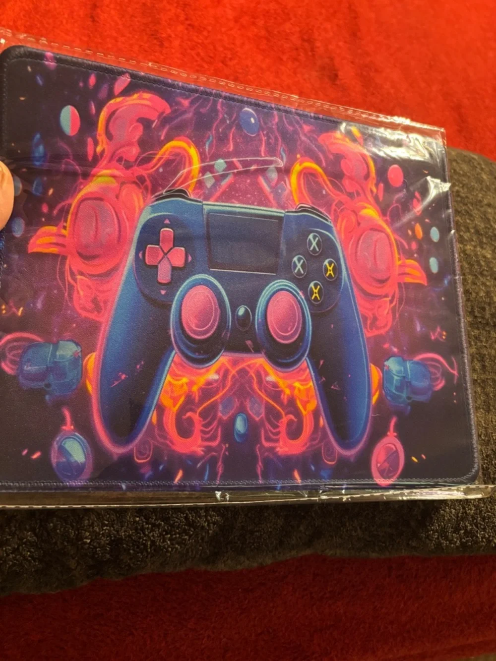 Neon Blue & Pink Gaming Controller Mouse Pad - Vibrant Desk Mat